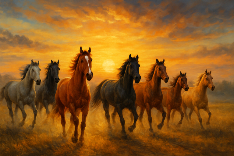7 horse painting with sunrise benefits